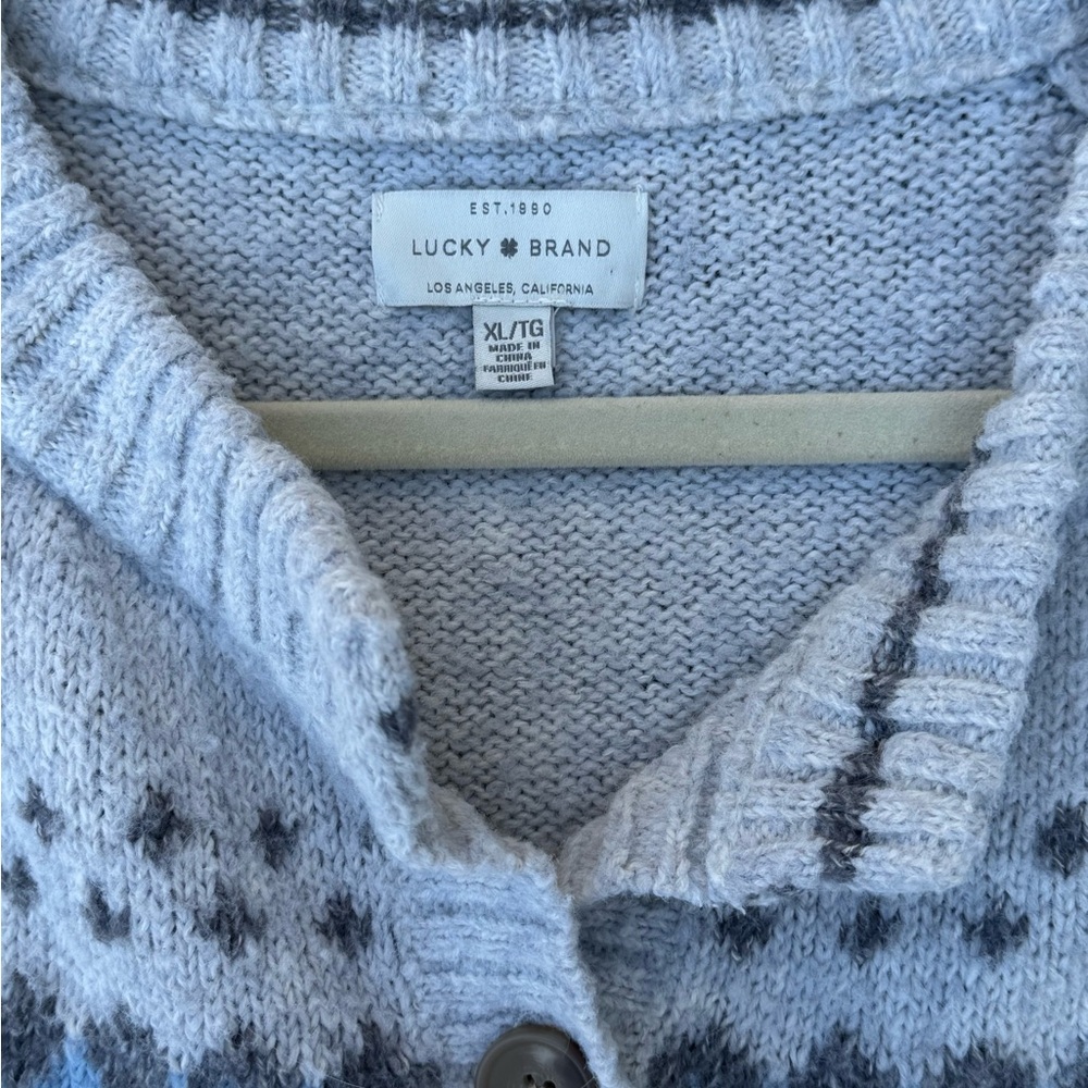 Lucky Brand Gray and Blue Fair Isle Women's Cardigan Sweater XL - Picture 9 of 16